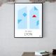 Affiche LYON Les tours - 50 x 40 cm - Bleu - Tangraf