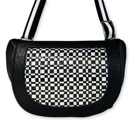 Sac besace Ivy à bandoulière en cuir - Damier noir et blanc