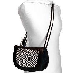 Sac besace Ivy à bandoulière en cuir - Damier noir et blanc