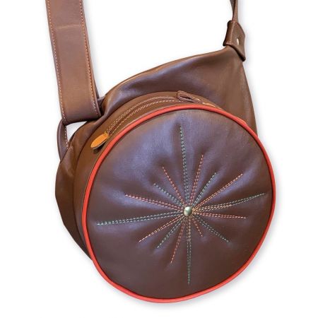 Sac rond à bandoulière en cuir - Marron chocolat