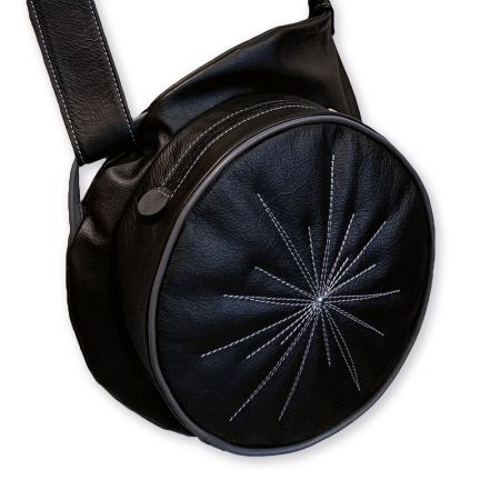 Sac rond à bandoulière en cuir - Noir avec étoile