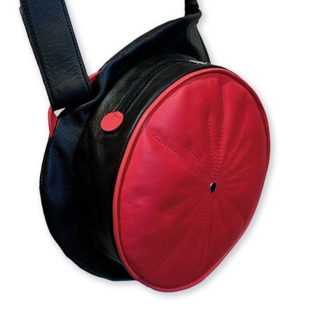 Sac rond à bandoulière en cuir - Rouge avec étoile