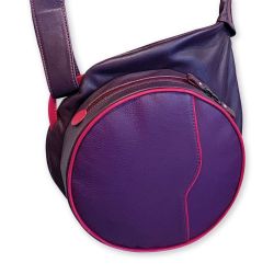 Sac rond à bandoulière en cuir - Violet avec vague