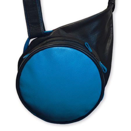 Sac rond à bandoulière en cuir - Bleu