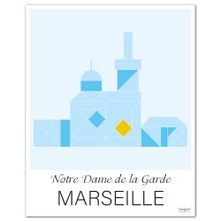 Affiche " MARSEILLE " Notre Dame de la Garde - 50 x 40 cm - Bleu - Tangraf