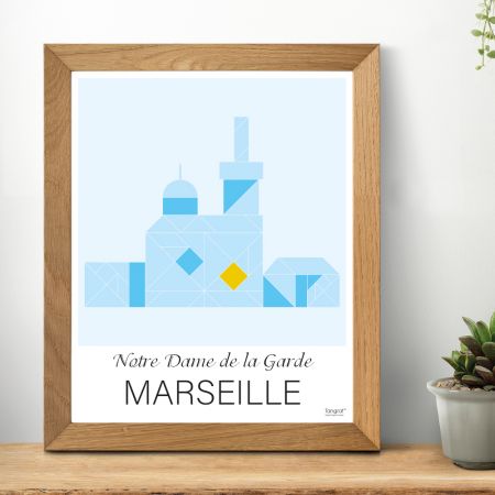 Affiche " MARSEILLE " Notre Dame de la Garde - 50 x 40 cm - Bleu - Tangraf