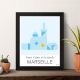 Affiche " MARSEILLE " Notre Dame de la Garde - 50 x 40 cm - Bleu - Tangraf