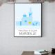 Affiche " MARSEILLE " Notre Dame de la Garde - 50 x 40 cm - Bleu - Tangraf