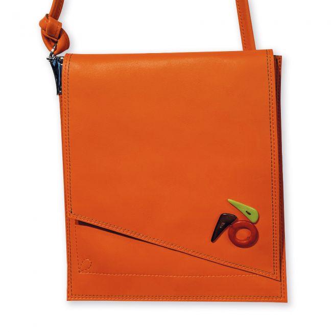 Sac pochette à bandoulière en cuir - Orange