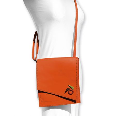 Sac pochette à bandoulière en cuir - Orange