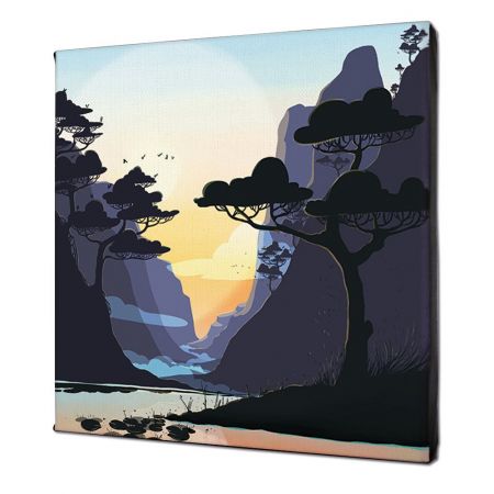 Tableau toile " Soleil couchant montagne " illustration d'art