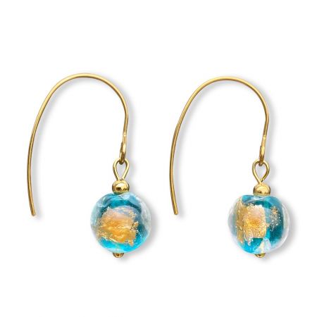 Boucles d'oreilles dorées perle feuille d'or - Bleu
