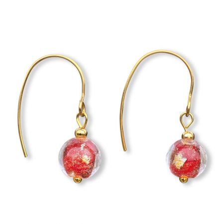 Boucles d'oreilles dorées perle feuille d'or - Rouge