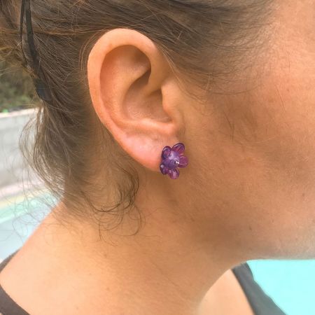 Boucles d'oreilles fleurs en verre filé - Rose et Violet