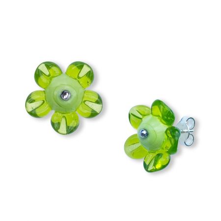 Boucles d'oreilles fleurs en verre filé - Vert