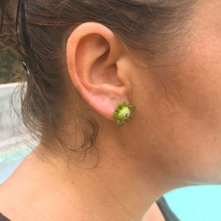 Boucles d'oreilles fleurs en verre filé - Vert