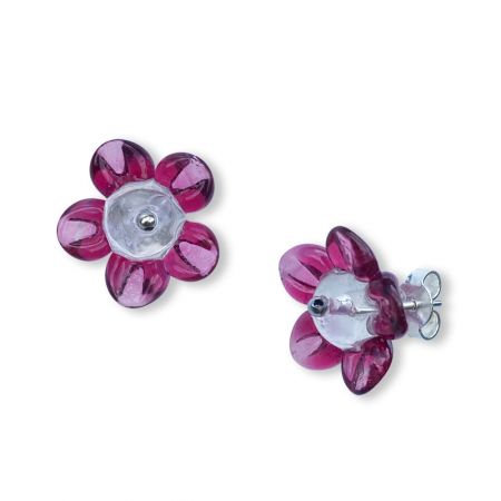 Boucles d'oreilles fleurs en verre filé - Violet