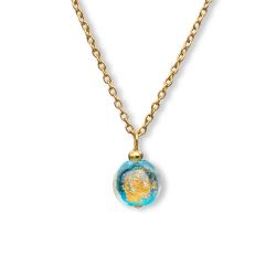 Collier doré perle feuille d'or - Bleu