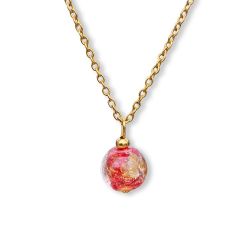 Collier doré perle feuille d'or - Rouge