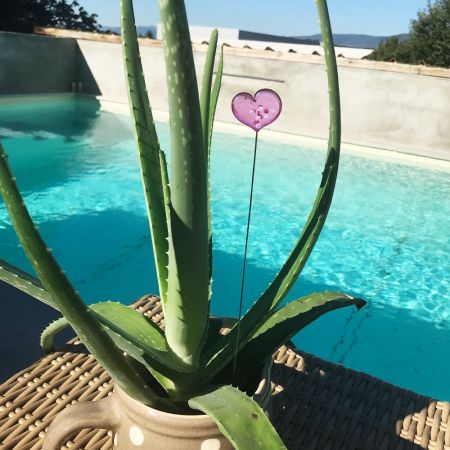 Tige à planter coeur en verre filé - Rose à pois Blanc