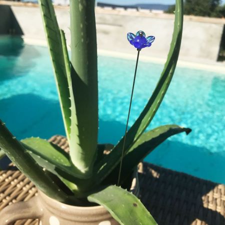 Tige à planter fleur en verre filé - Bleu