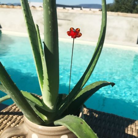 Tige à planter fleur en verre filé - Rouge et Orange