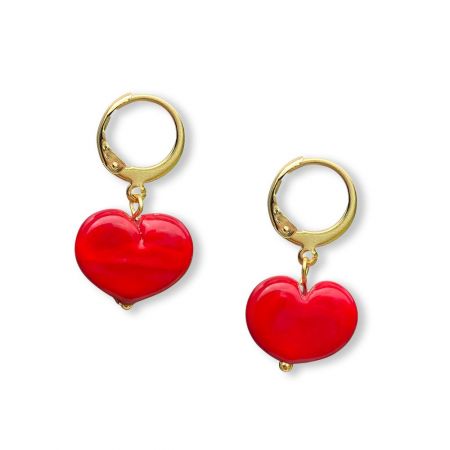 Boucles d'oreilles coeur en verre filé - Rouge