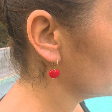 Boucles d'oreilles coeur en verre filé - Rouge