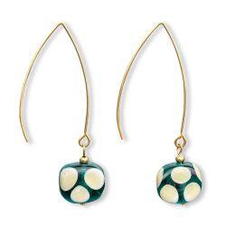 Boucles d'oreilles perles rondes aplaties en verre filé - Vert et Blanc