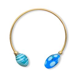Bracelet jonc perles de verre ovales - Bleu et Blanc