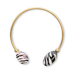 Bracelet jonc perles de verre ovales - Noir et Blanc