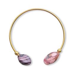 Bracelet jonc perles de verre ovales - Rose et Violet