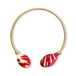 Bracelet jonc perles de verre ovales - Rouge et Blanc