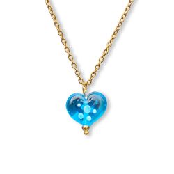 Collier coeur en verre filé - Bleu à pois Blanc