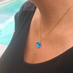 Collier coeur en verre filé - Bleu à pois Blanc