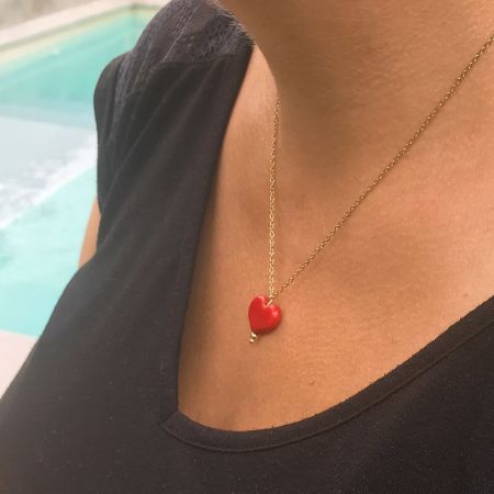 Collier coeur en verre filé - Rouge