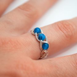 Bague 3 agates bleues - Monture et nuances au choix