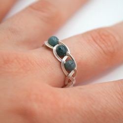 Bague 3 agates mousse vertes - Monture au choix