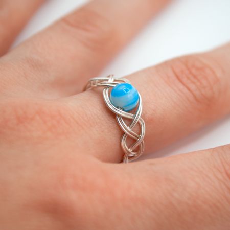 Bague solitaire agate bleue - Monture et nuances au choix