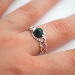 Bague solitaire agate mousse verte - Monture au choix