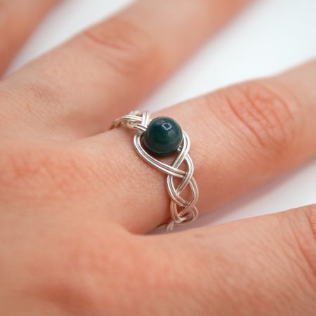 Bague solitaire agate mousse verte - Monture au choix