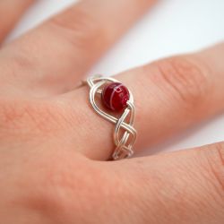 Bague solitaire agate rose - Monture et nuances au choix