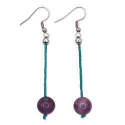 Boucles d'oreilles - Améthiste violette sur soie tressée bleue