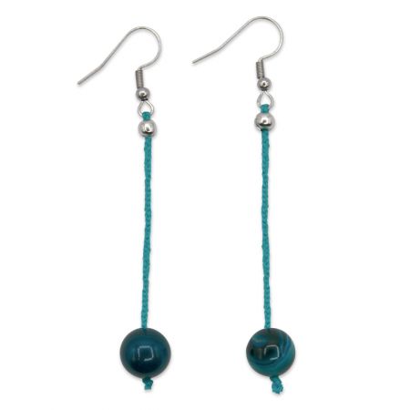 Boucles d'oreilles - Agate bleue sur soie tressée bleue