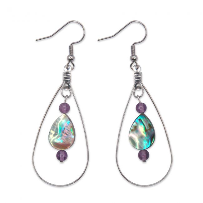 Boucles d'oreilles abalones - Améthystes violettes