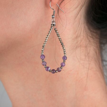 Boucles d'oreilles gouttes - 7 Améthystes violettes