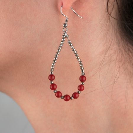 Boucles d'oreilles gouttes - 7 Jaspes rouges