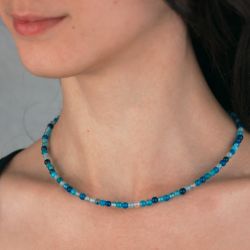 Collier de perles en agate - Bleu