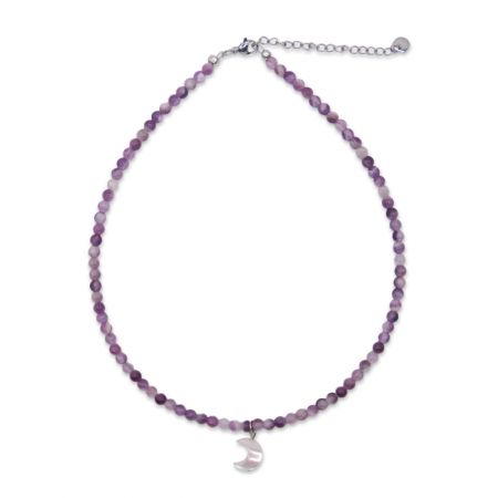 Collier de perles en améthyste avec lune en nacre - Violet