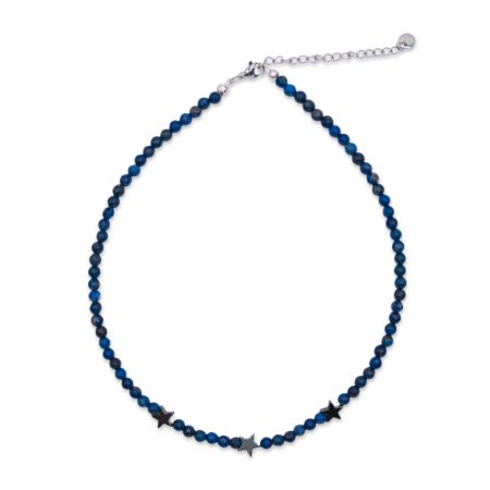 Collier de perles de lapis-lazuli avec étoiles en hématite - Bleu et Gris